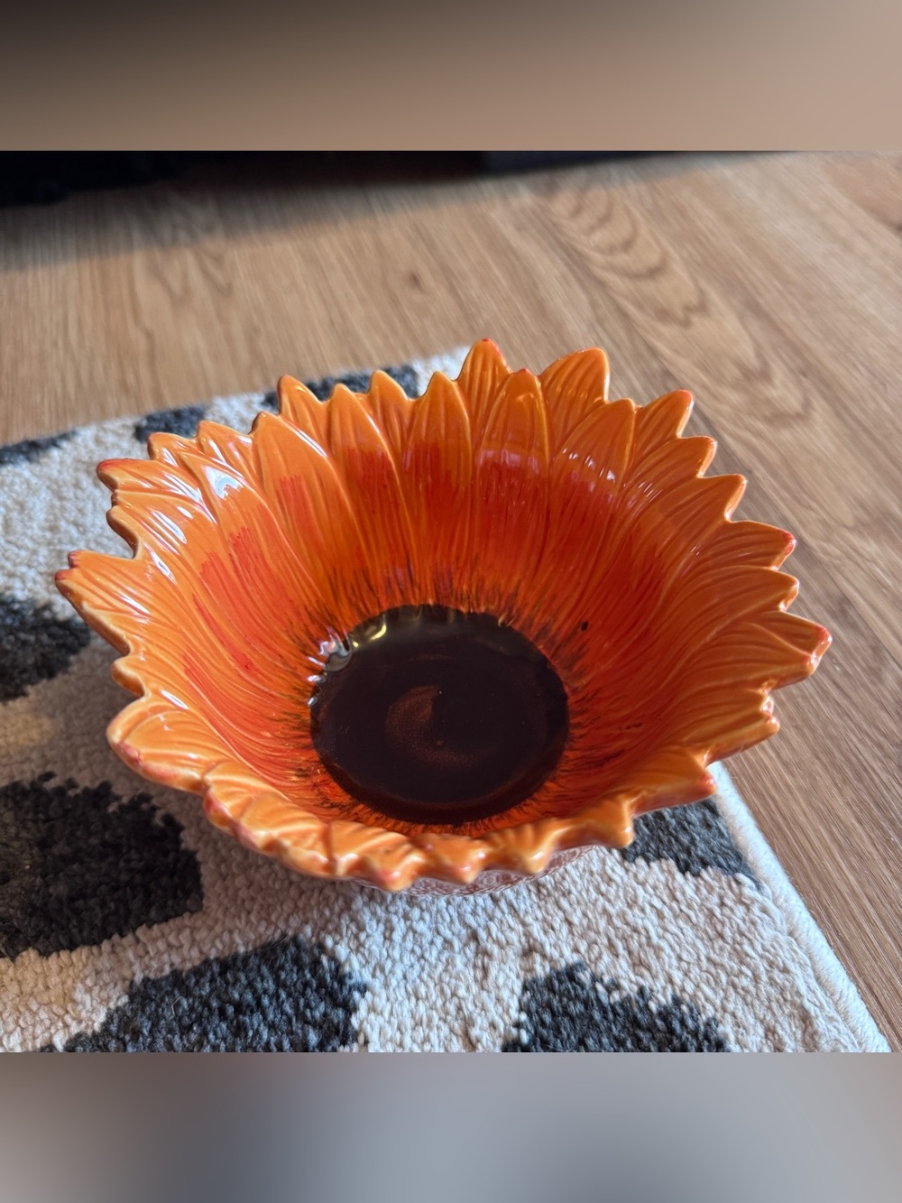Handcrafted Orange Ceramic Sunflower Bowl - Home Art Accent